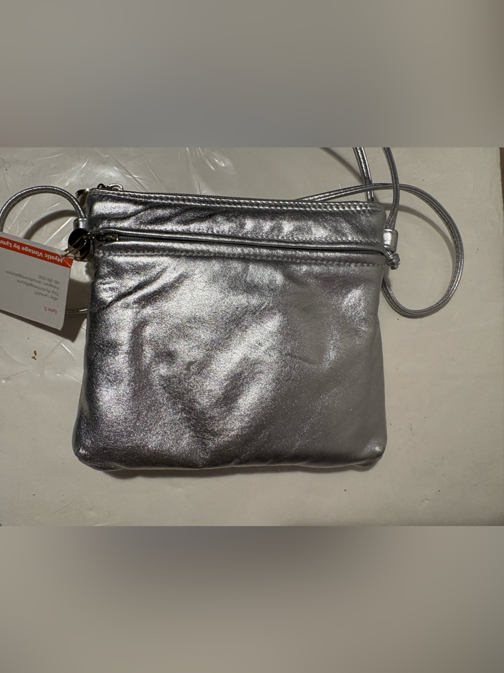 Metallic leather Silver Crossbody Bag purse